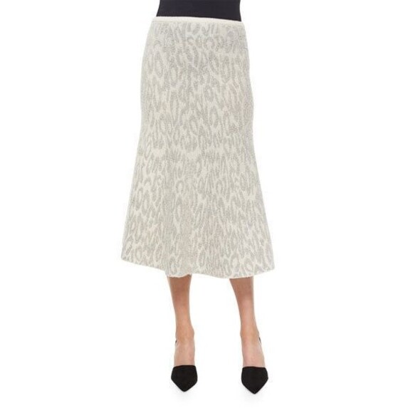 NWT $395 Womens New Theory Leopard Skirt Warm Wool Cold Gray Off White Long S - Picture 3 of 7